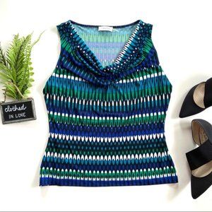 Calvin Klein Blue Green Geometric Sleeveless Shell